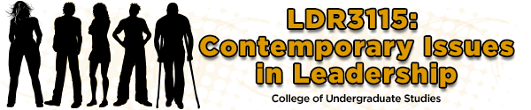 LDR3115 Course Banner. Text on the Banner is "LDR3115: Contemporary Issues in Leadership College of Undergraduate Studies"